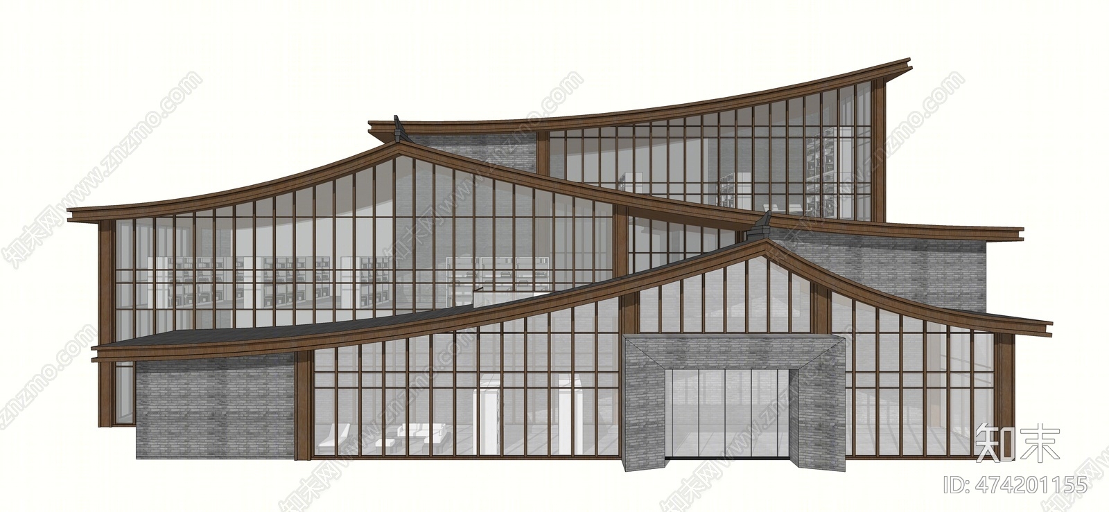 新中式风格商业多层建筑外观SU模型下载【ID:474201155】