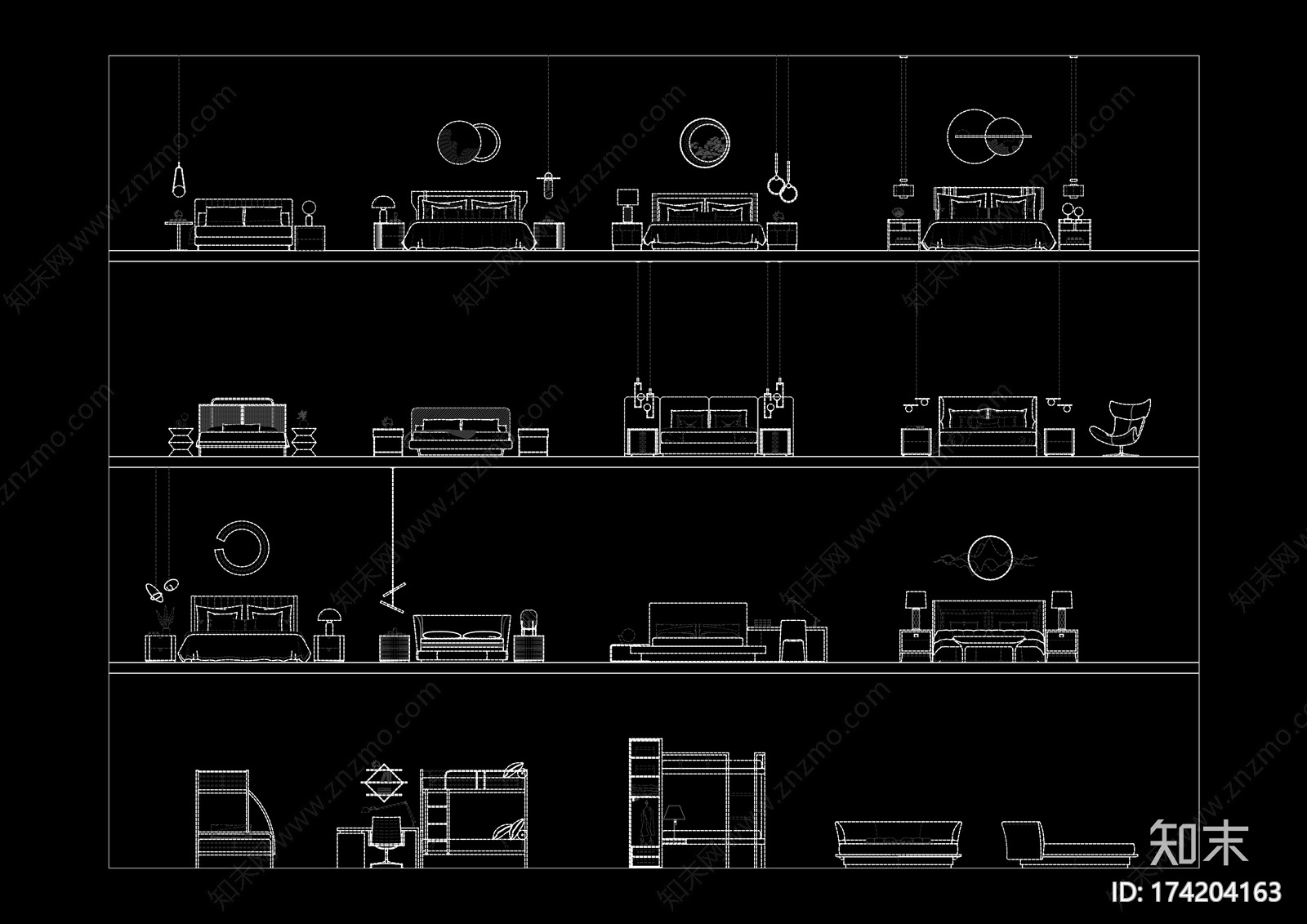 现代床品立面cad施工图下载【ID:174204163】