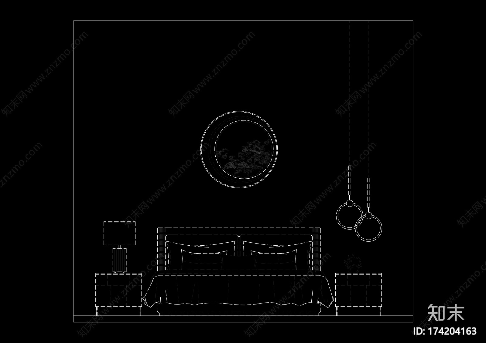 现代床品立面cad施工图下载【ID:174204163】