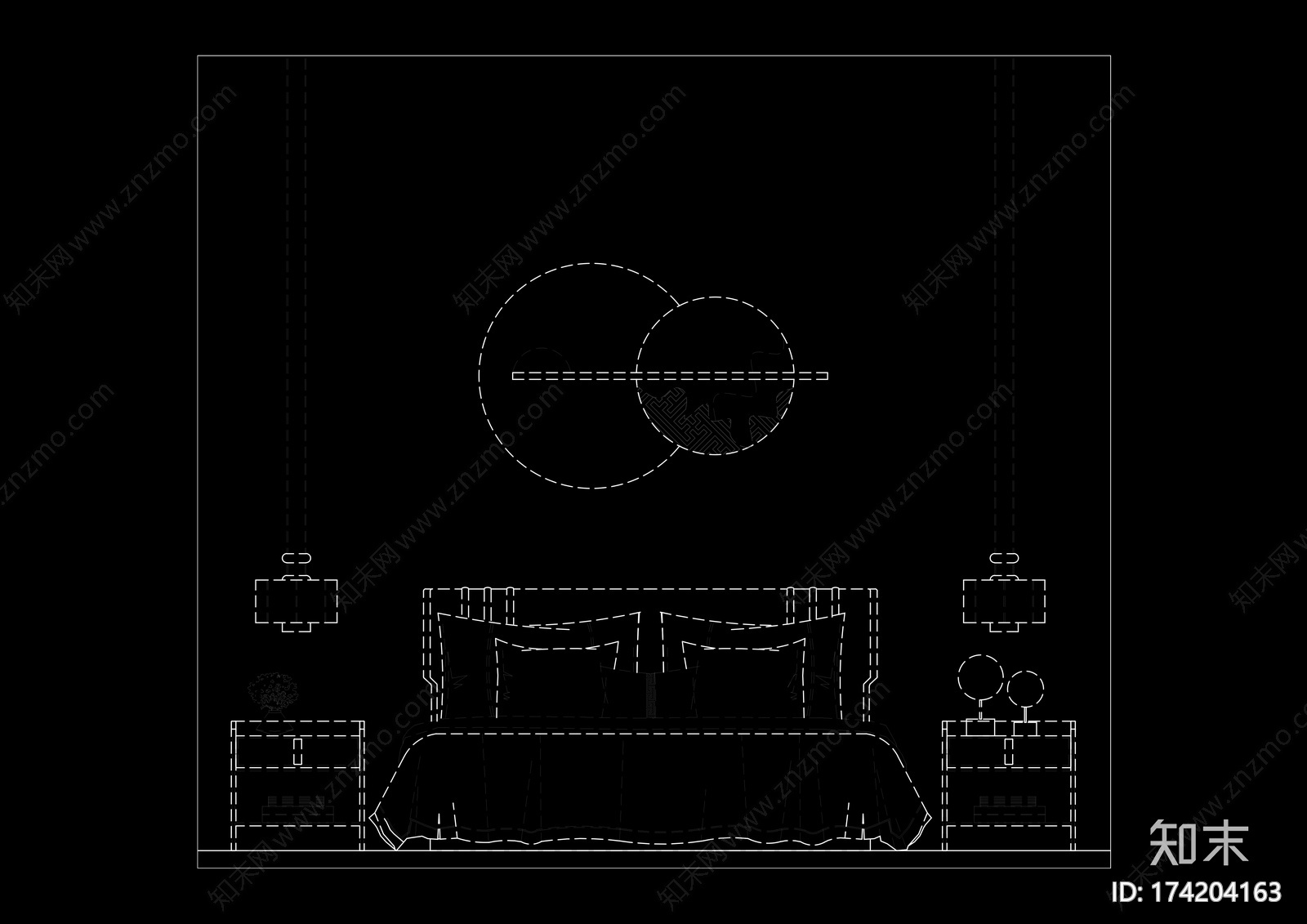 现代床品立面cad施工图下载【ID:174204163】
