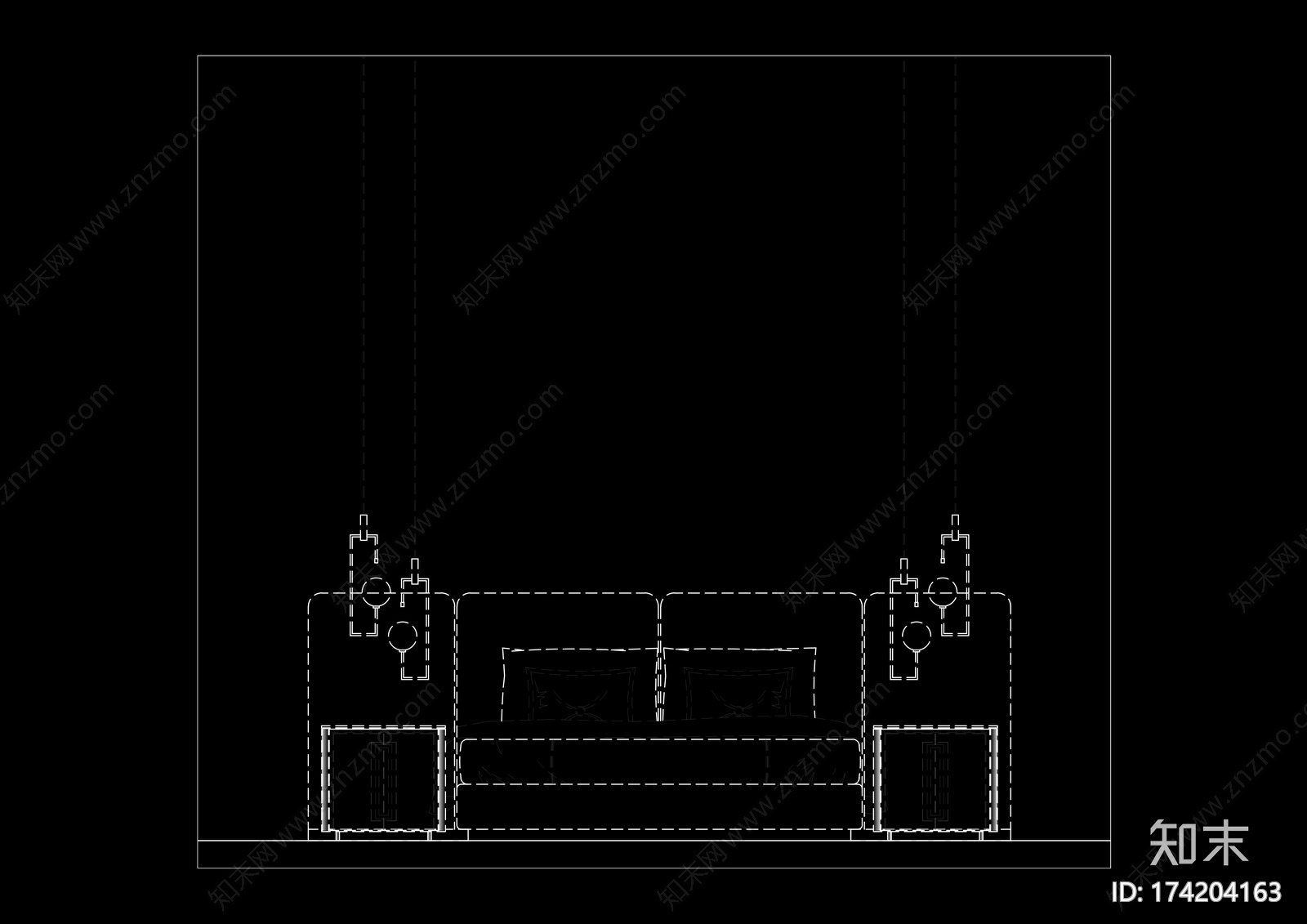 现代床品立面cad施工图下载【ID:174204163】