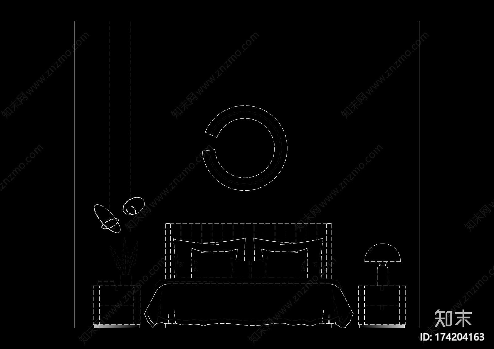 现代床品立面cad施工图下载【ID:174204163】