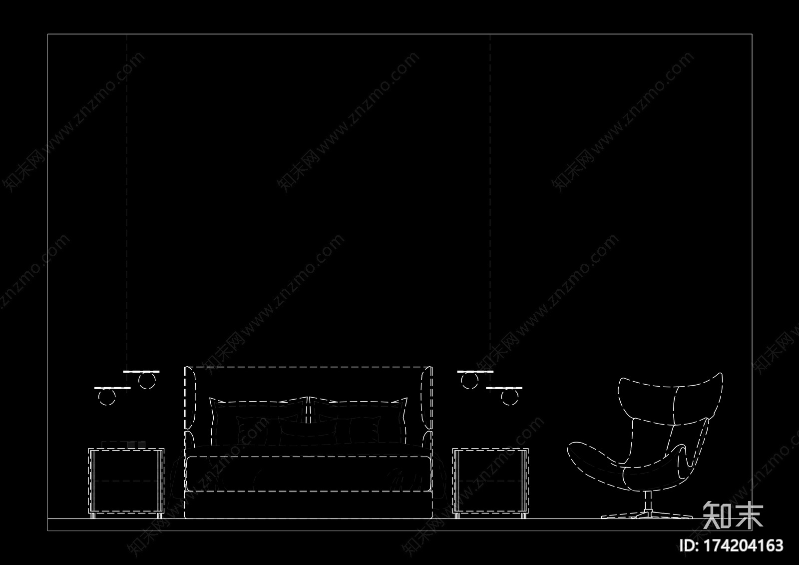 现代床品立面cad施工图下载【ID:174204163】