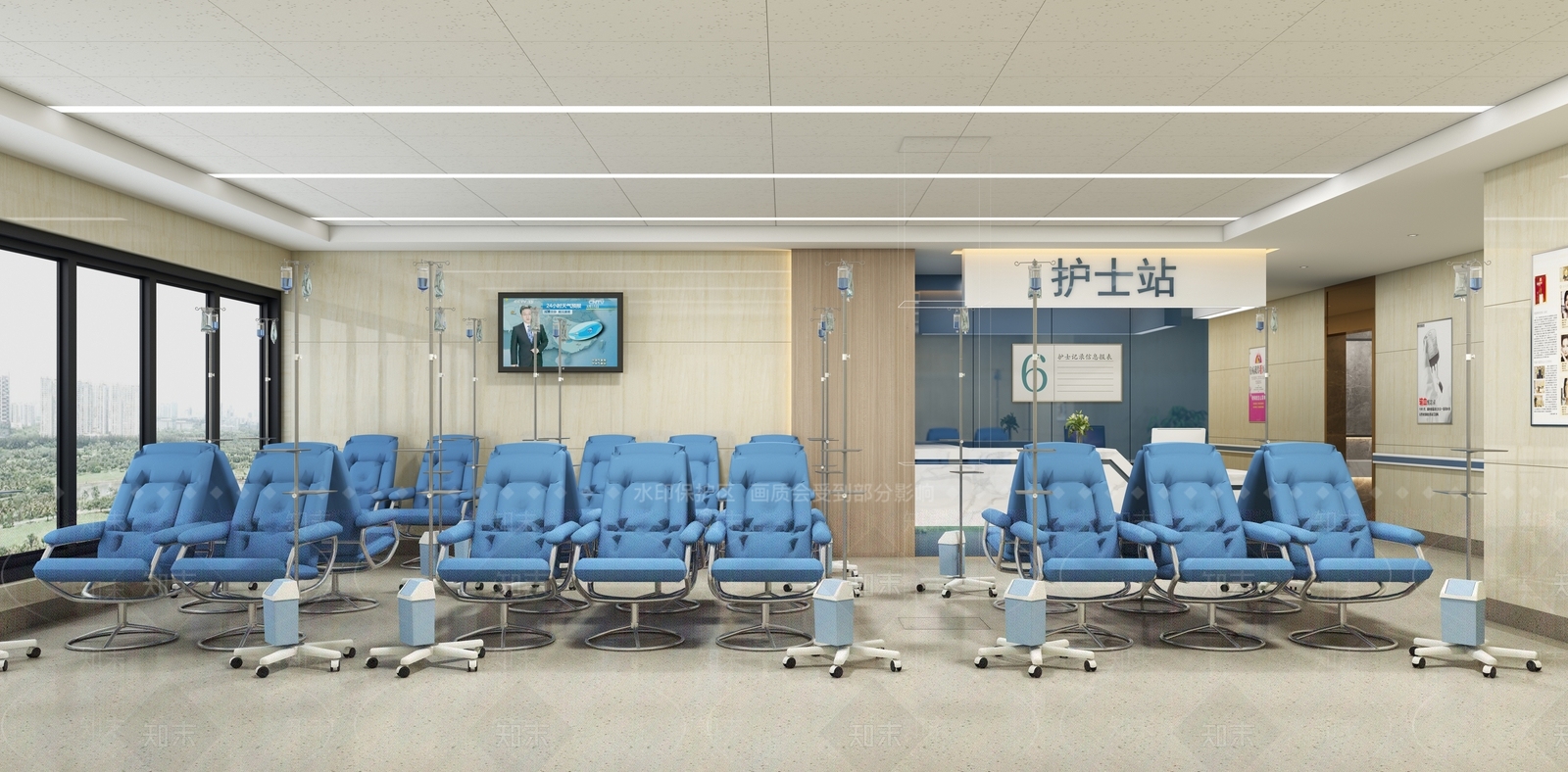 现代医院输液大厅3D模型下载【ID:974214602】