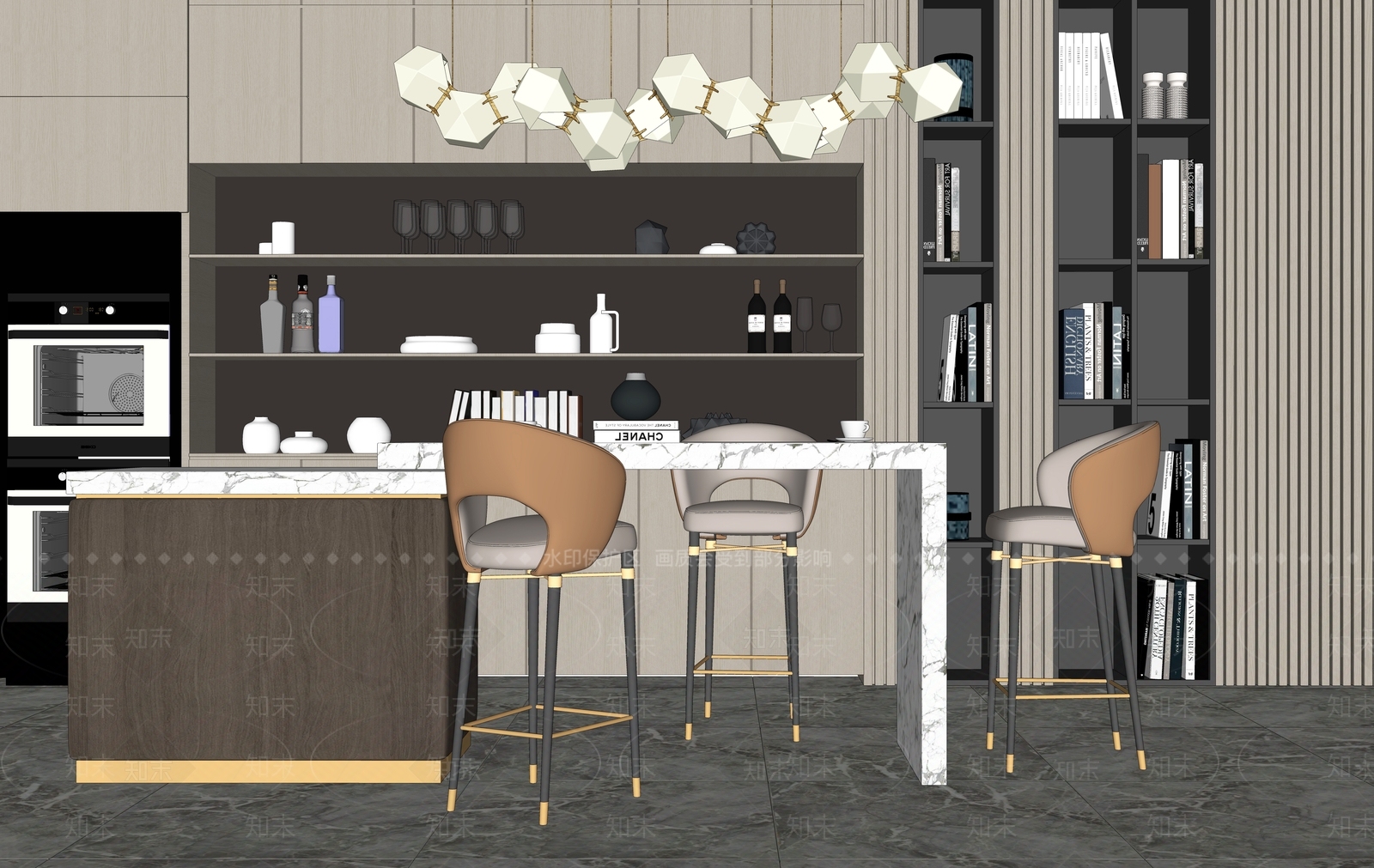 现代风格吧台吧椅SU模型下载【ID:974226346】