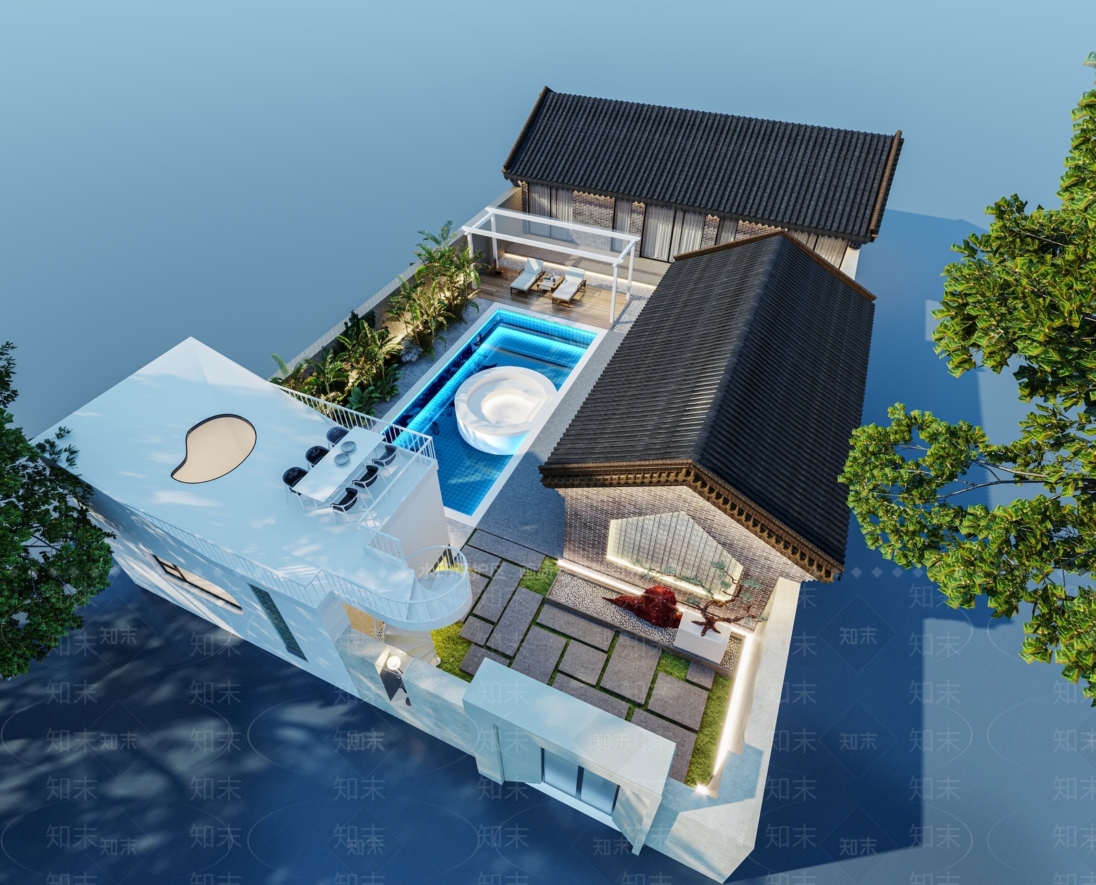 新中式住宅庭院3D模型下载【ID:174226151】