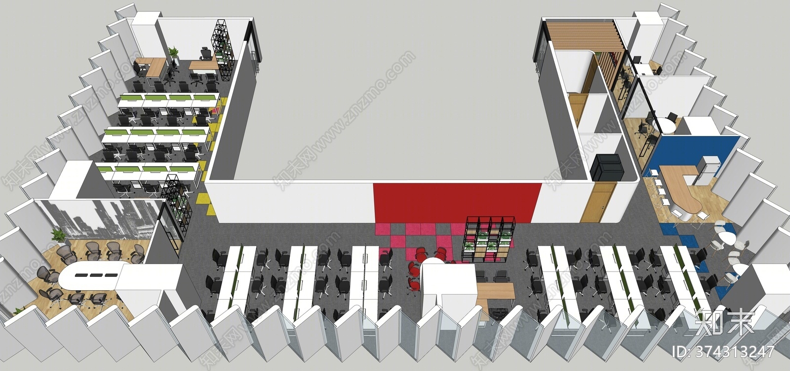 现代风格公共办公区SU模型下载【ID:374313247】