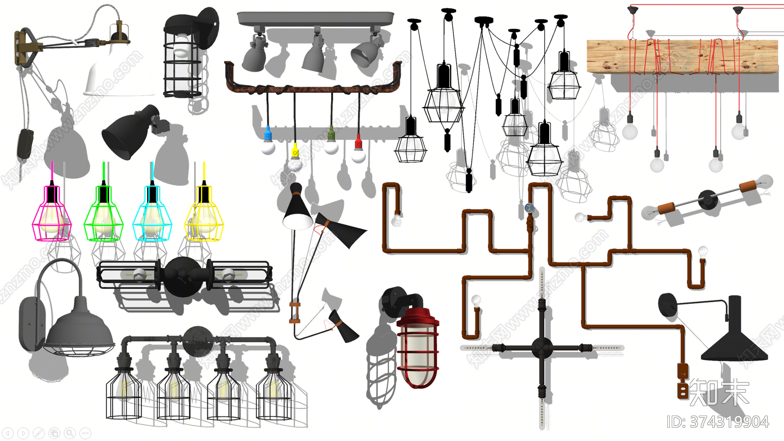 工业风格壁灯SU模型下载【ID:374319904】