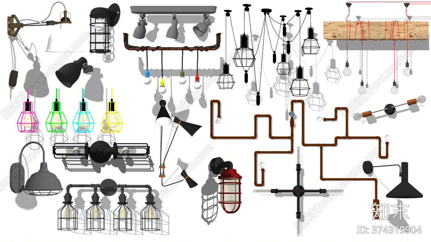 工业风格壁灯SU模型下载【ID:374319904】