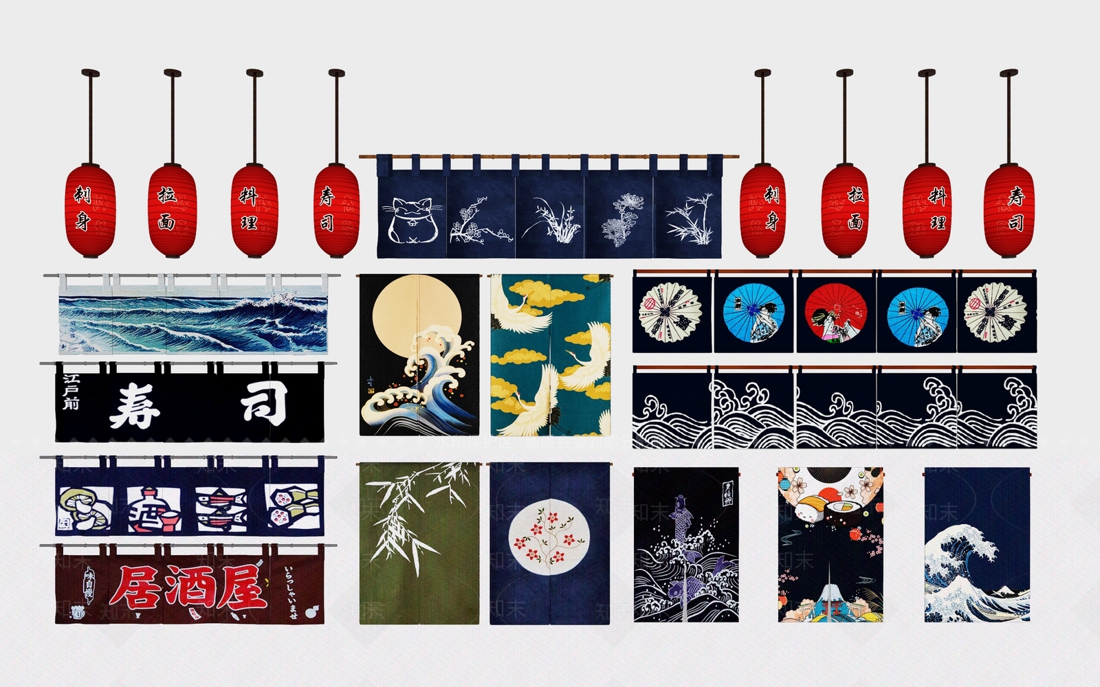 日式窗帘3D模型下载【ID:374329837】