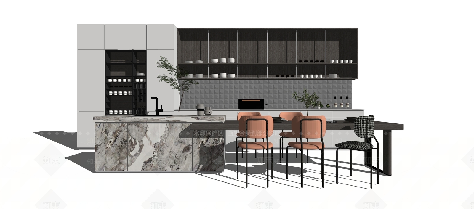 现代风格餐桌椅SU模型下载【ID:774352733】