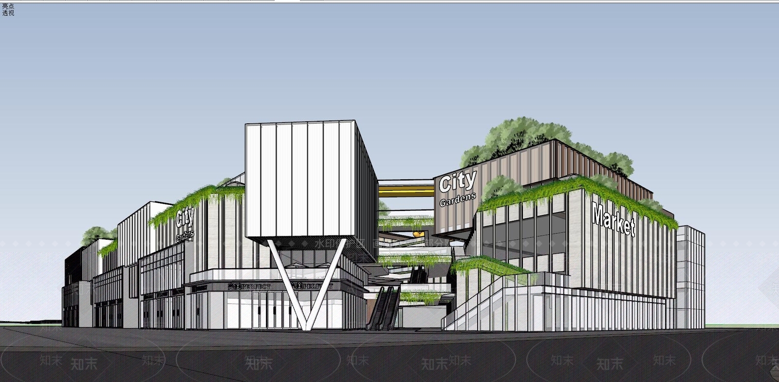 现代商场建筑SU模型精品下载_SketchUp模型_知末网