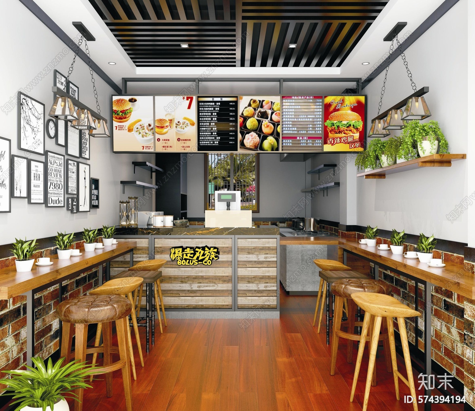 汉堡奶茶餐饮店cad施工图下载【ID:574394194】