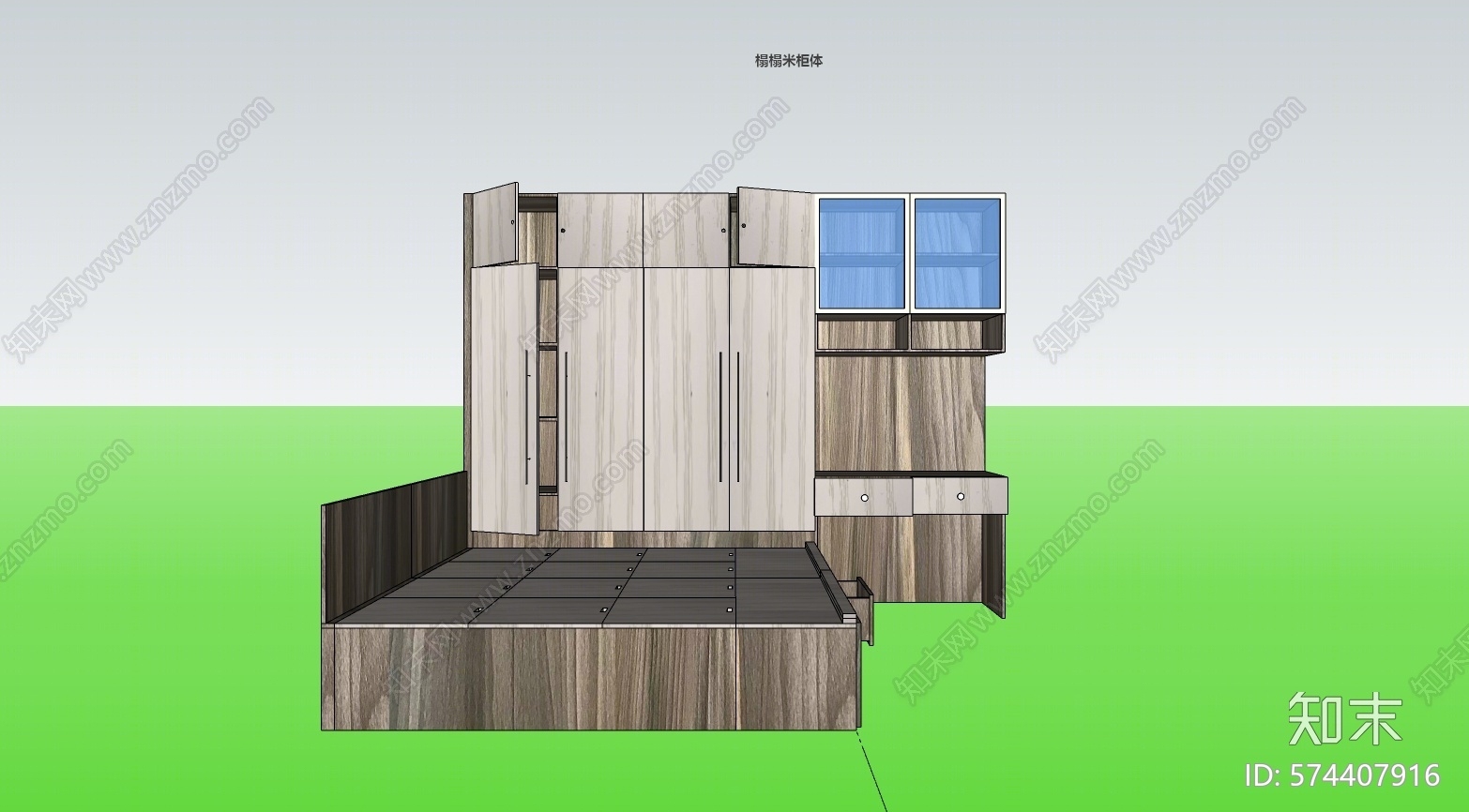 现代风格榻榻米床SU模型下载【ID:574407916】