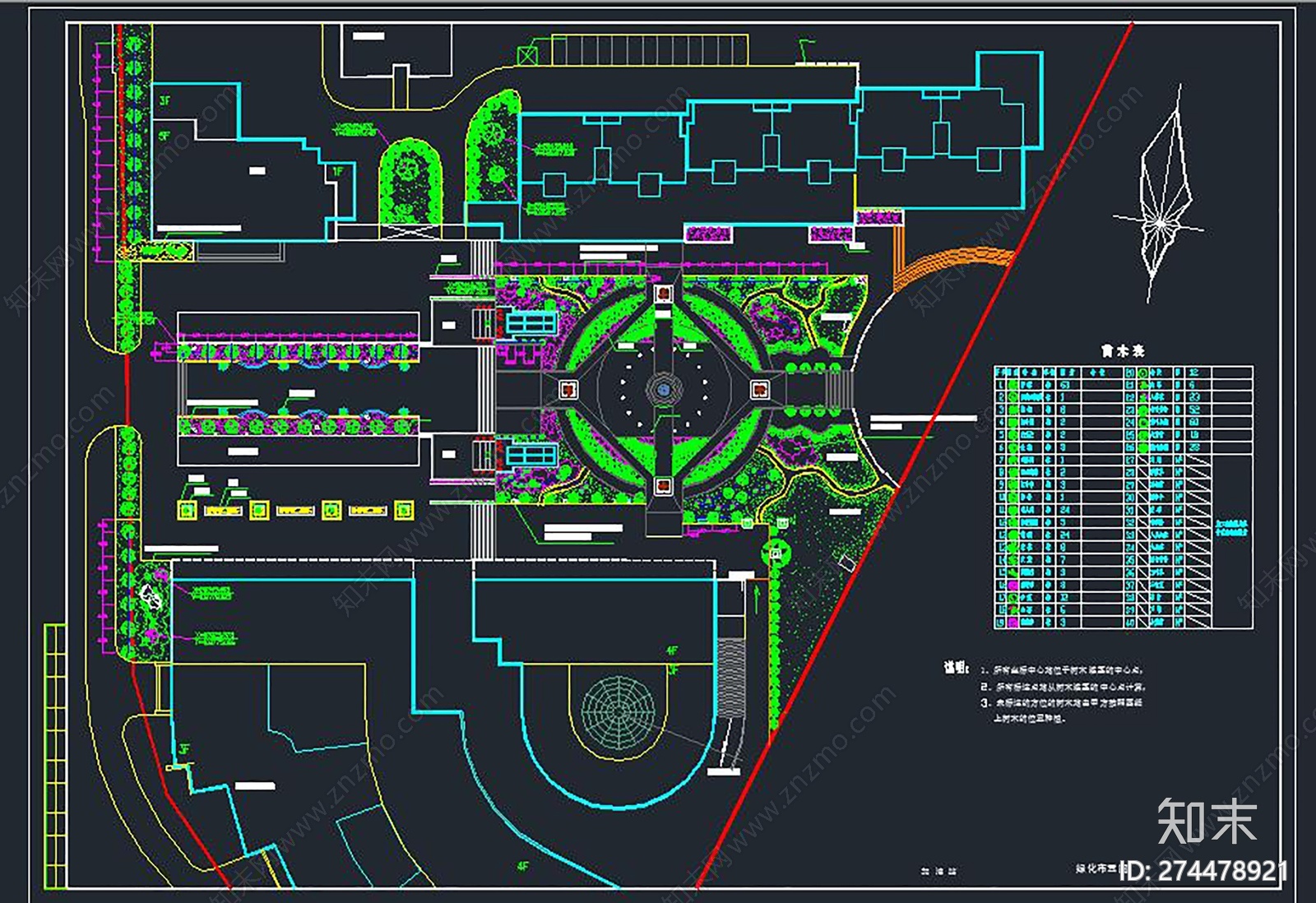 广场绿化规划cad施工图下载【ID:274478921】