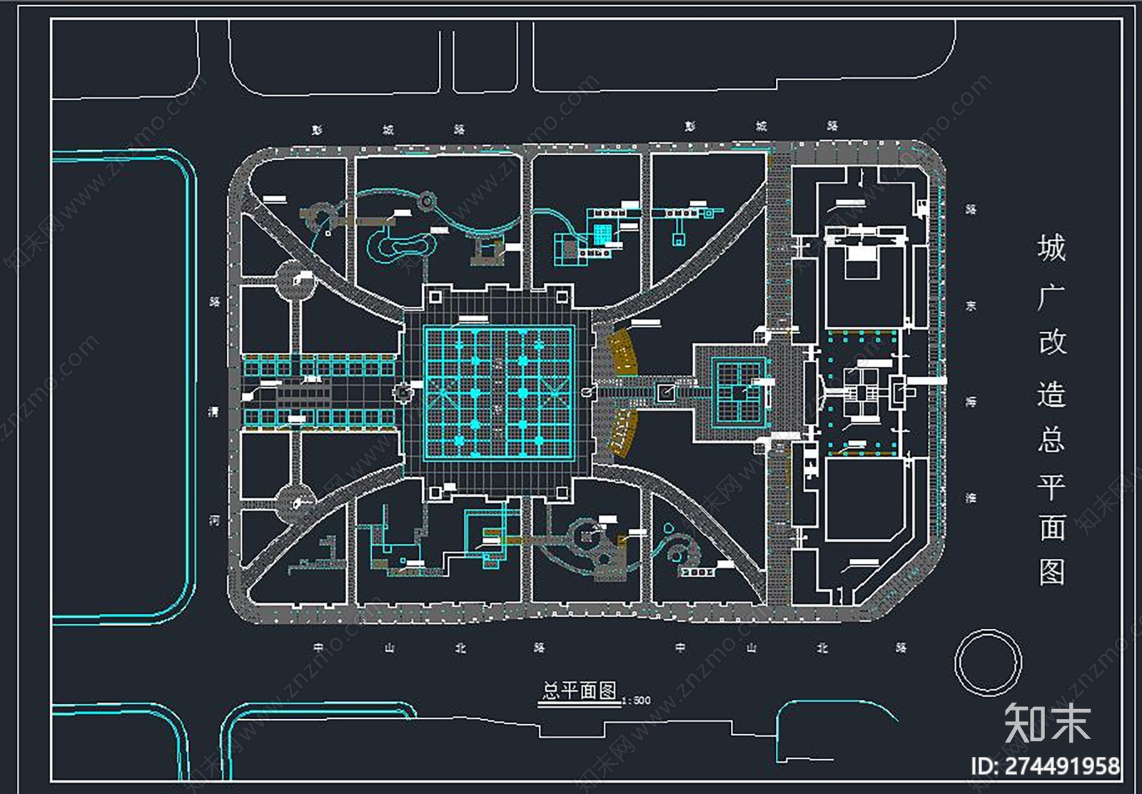广场规划设计cad施工图下载【ID:274491958】