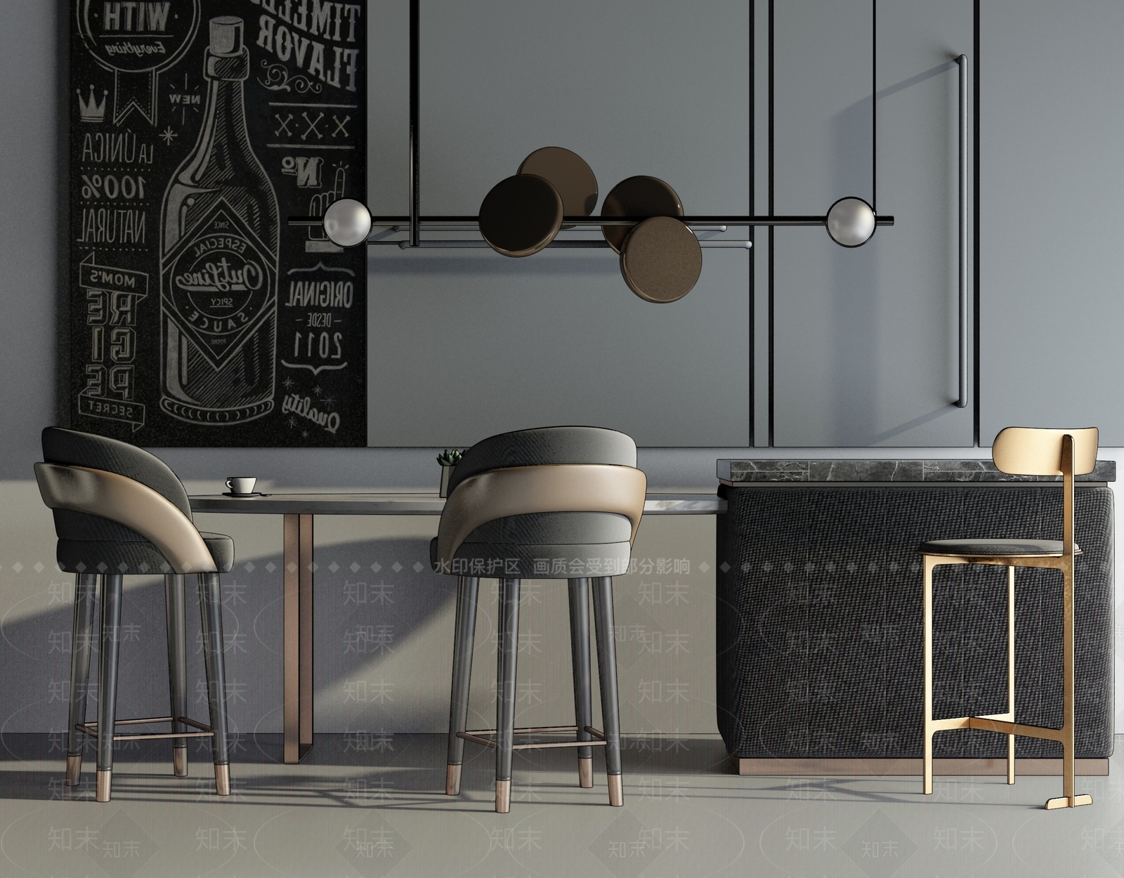 现代风格吧台吧椅SU模型下载【ID:974496308】