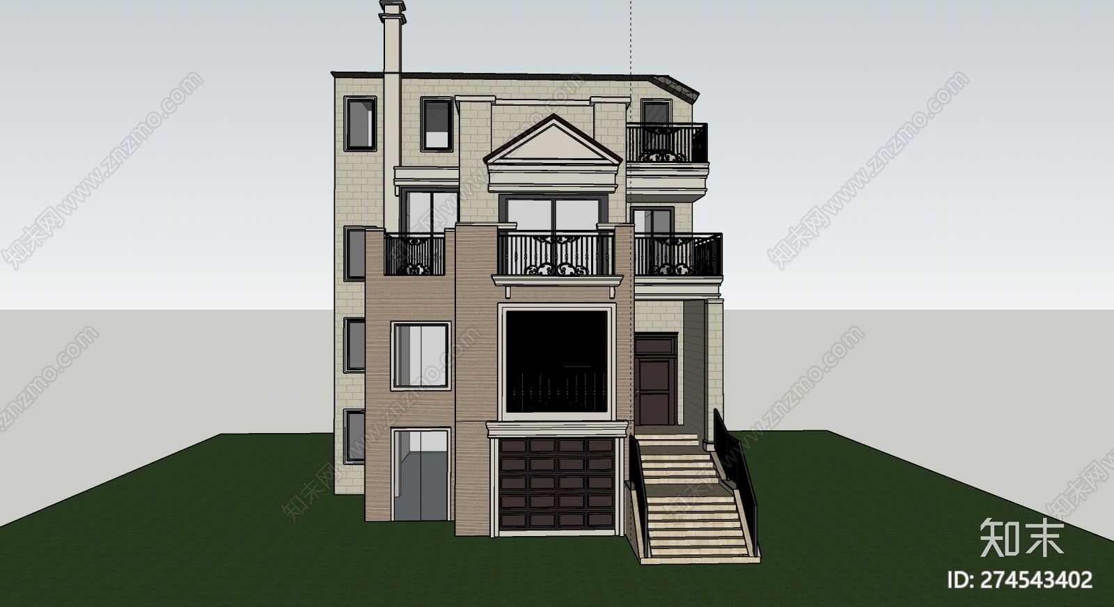欧式风格独栋别墅SU模型下载【ID:274543402】
