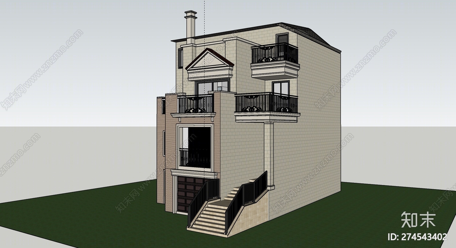 欧式风格独栋别墅SU模型下载【ID:274543402】