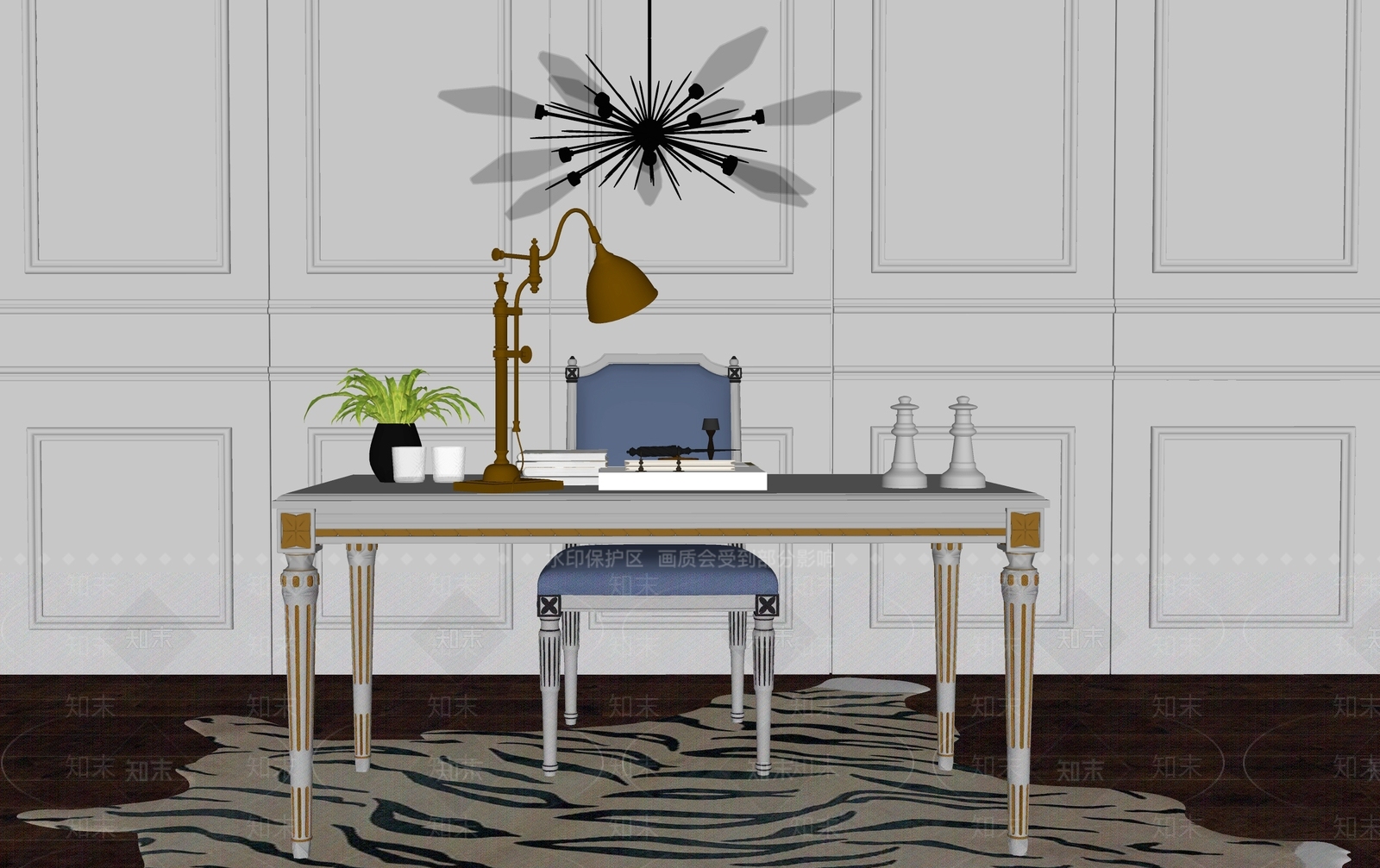 欧式风格书桌SU模型下载【ID:674555732】