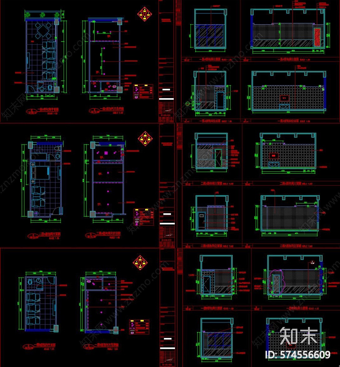 足浴店cad施工图下载【ID:574556609】