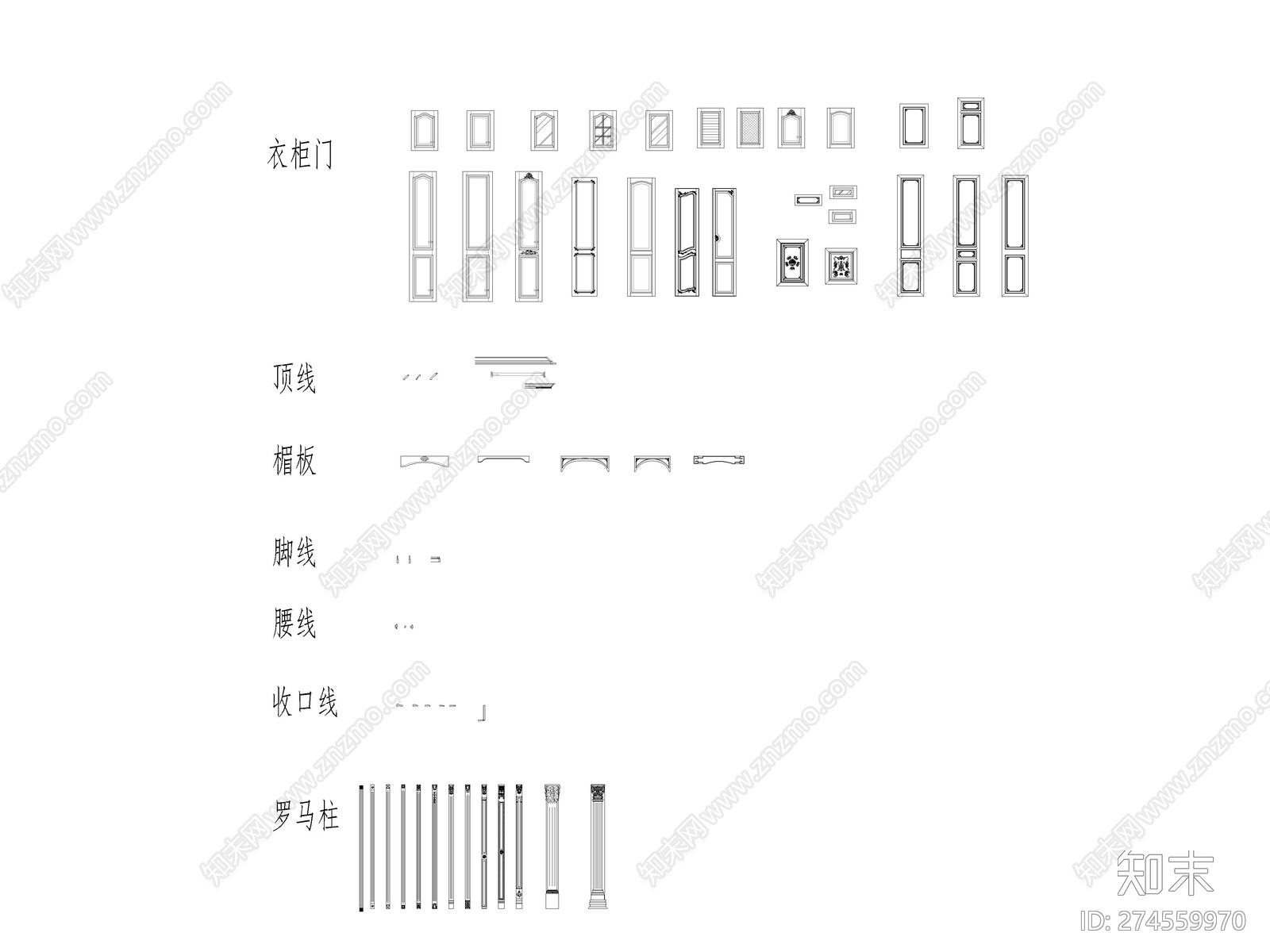 欧式衣柜cad施工图下载【ID:274559970】