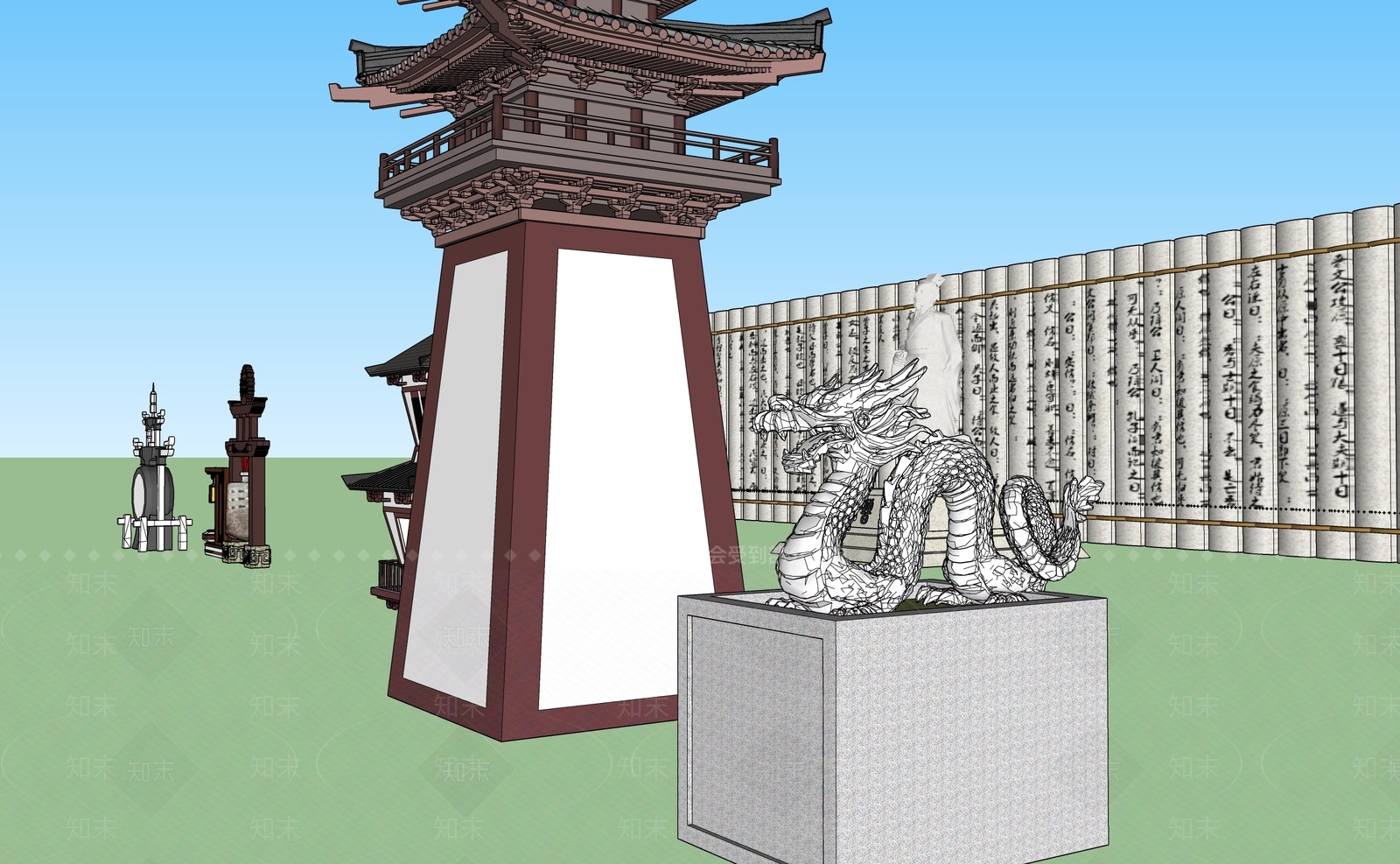 中式风格塔楼SU模型下载【ID:574566352】