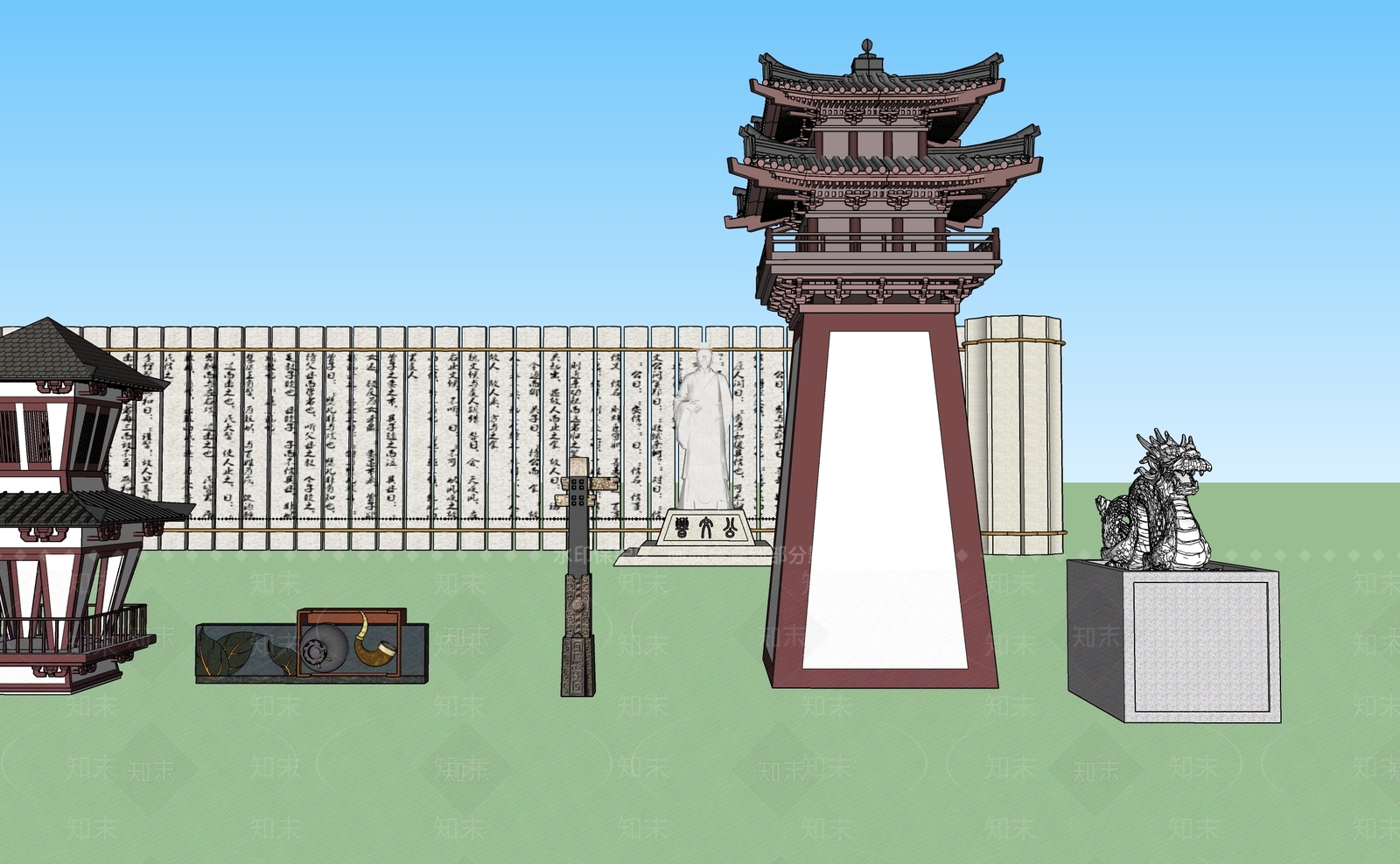 中式风格塔楼SU模型下载【ID:574566352】