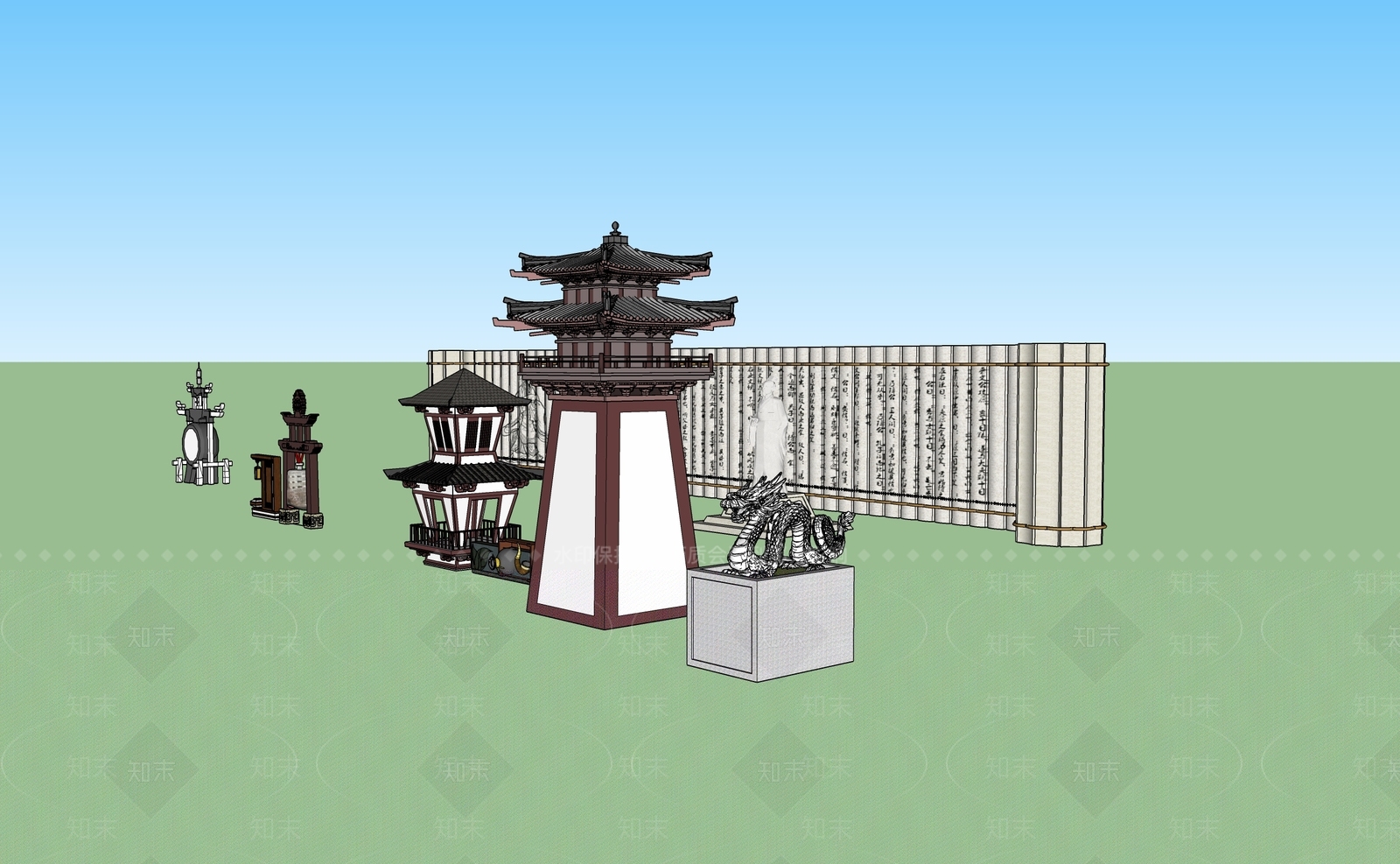 中式风格塔楼SU模型下载【ID:574566352】