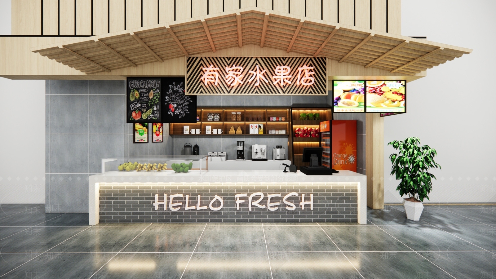 现代风格水果专卖店SU模型下载【ID:374567236】