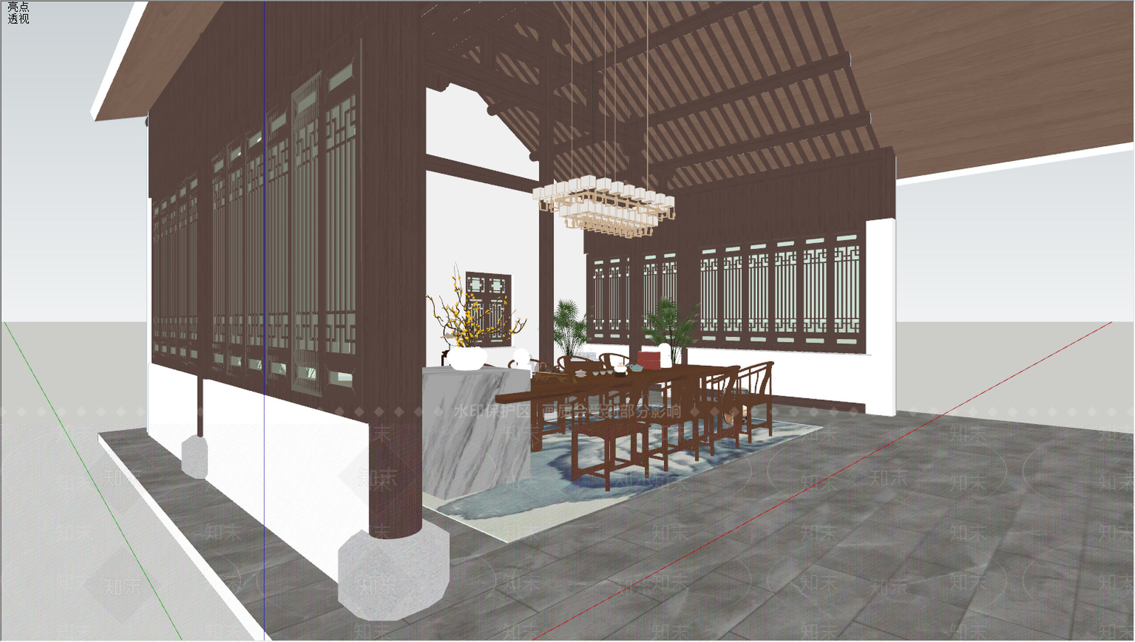 新中式风格公司休息区SU模型下载【ID:174568113】