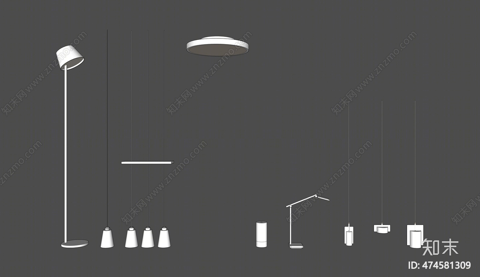 现代风格灯具组合SU模型下载【ID:474581309】