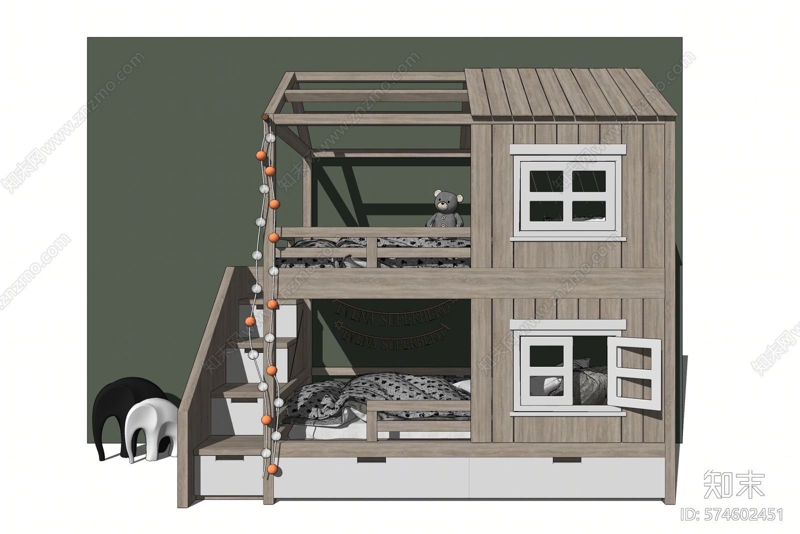 北欧风格双层床SU模型下载【ID:574602451】