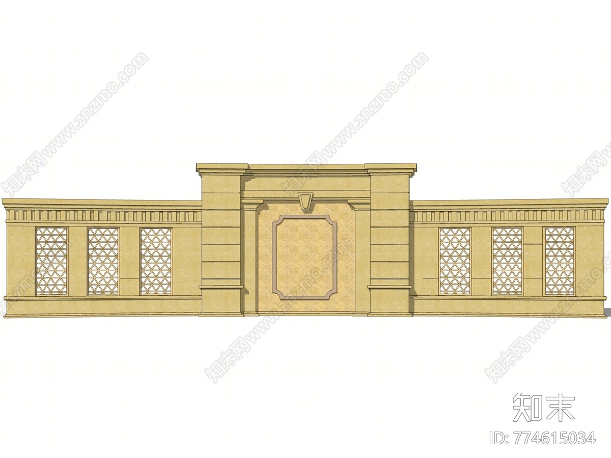 欧式风格景墙围墙SU模型下载【ID:774615034】