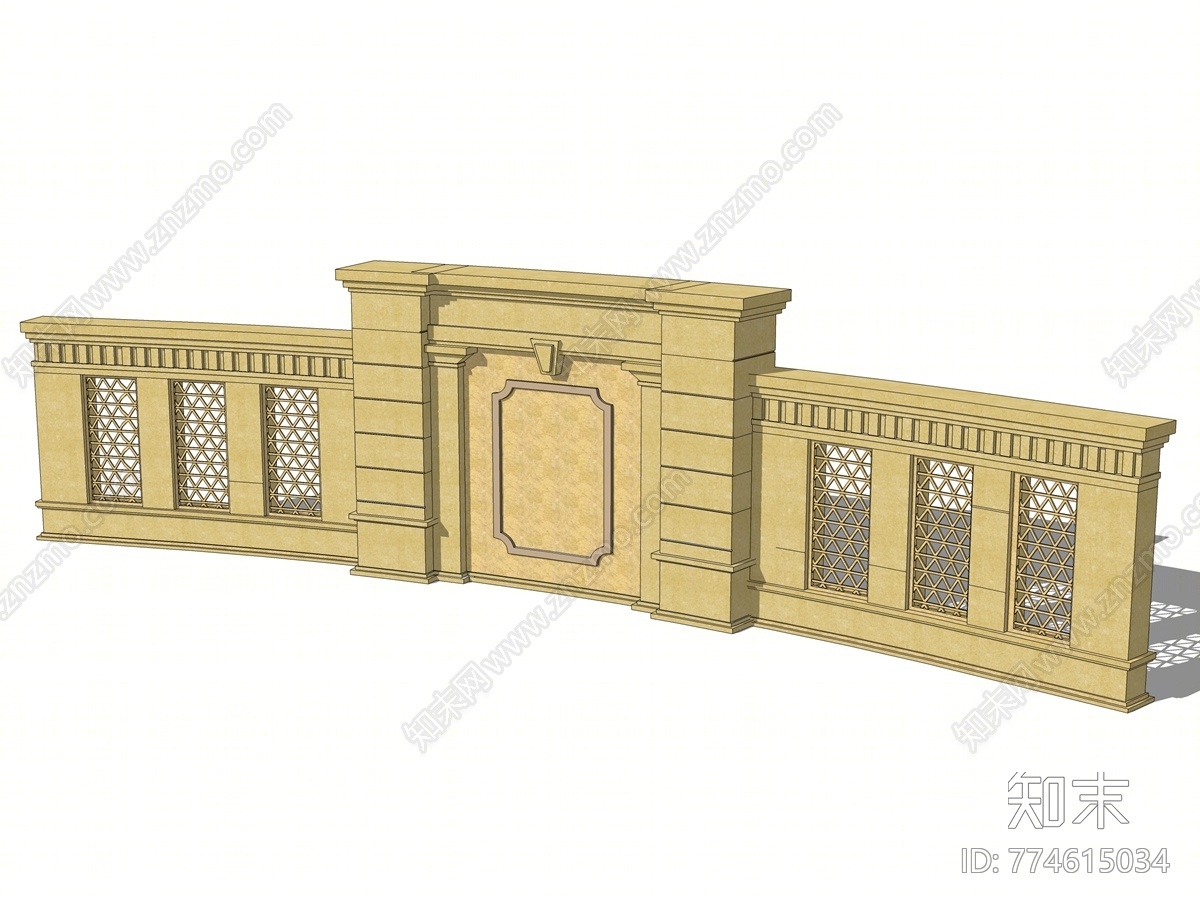 欧式风格景墙围墙SU模型下载【ID:774615034】