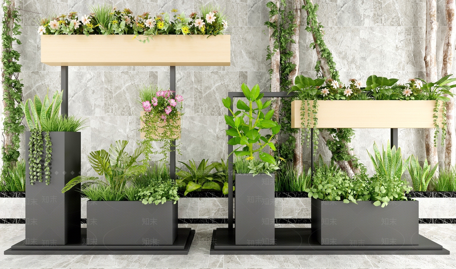 现代户外植物花架花圃3D模型下载【ID:374619565】