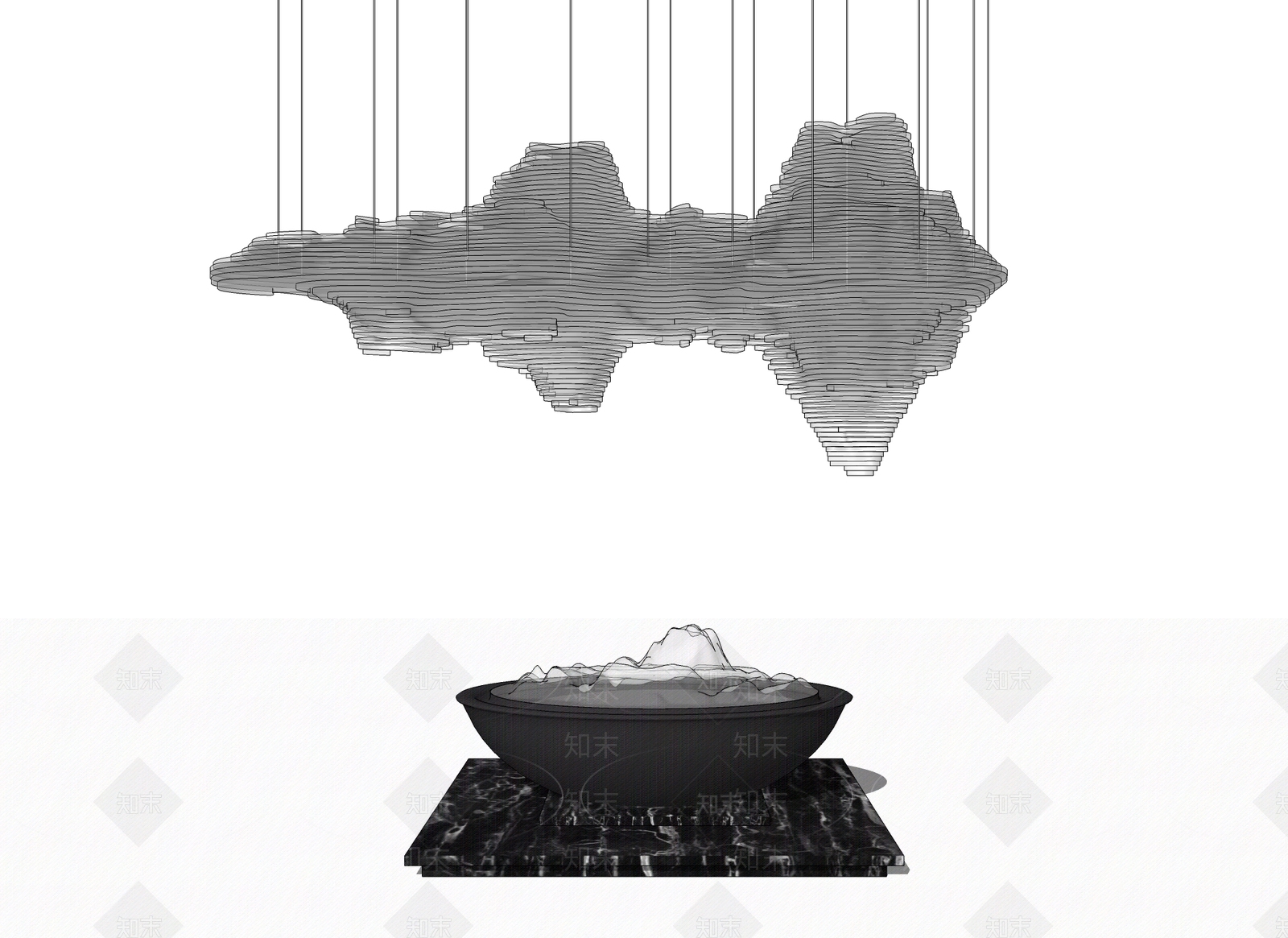 现代山水雕塑SU模型下载【ID:674633864】