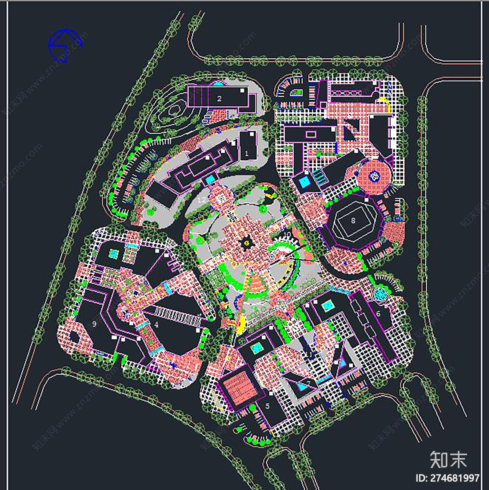 市中心广场规划设计图cad施工图下载【ID:274681997】