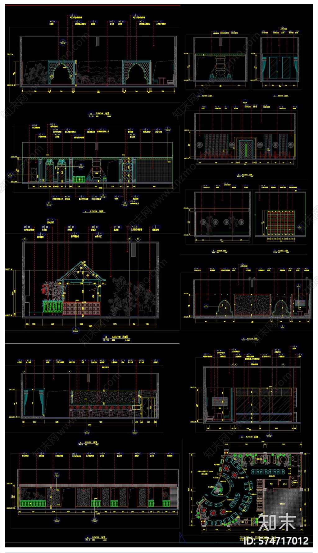 东南亚餐厅施工图下载【ID:574717012】