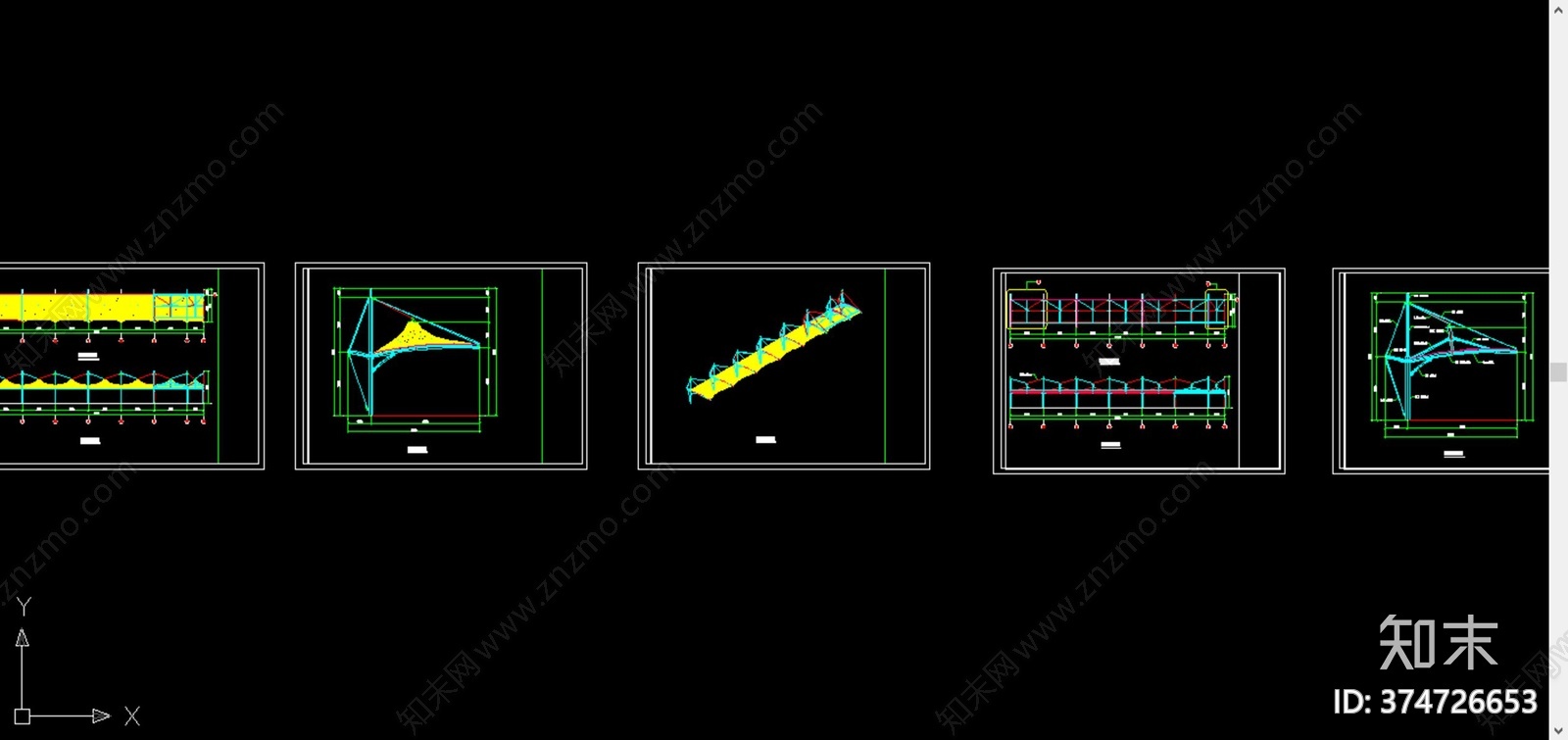 膜结构车棚施工图下载【ID:374726653】