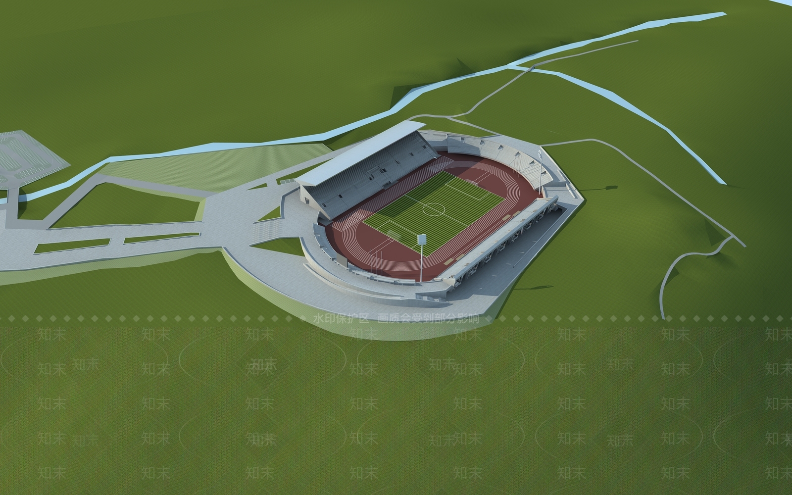 现代体育场馆外观3D模型下载【ID:974735097】