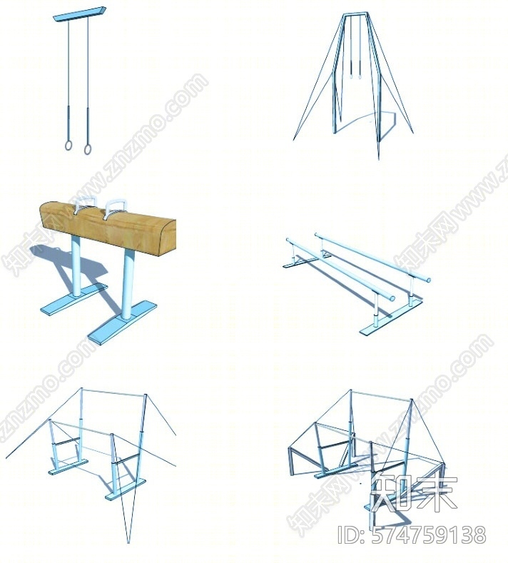 现代风格运动器材组合SU模型下载【ID:574759138】