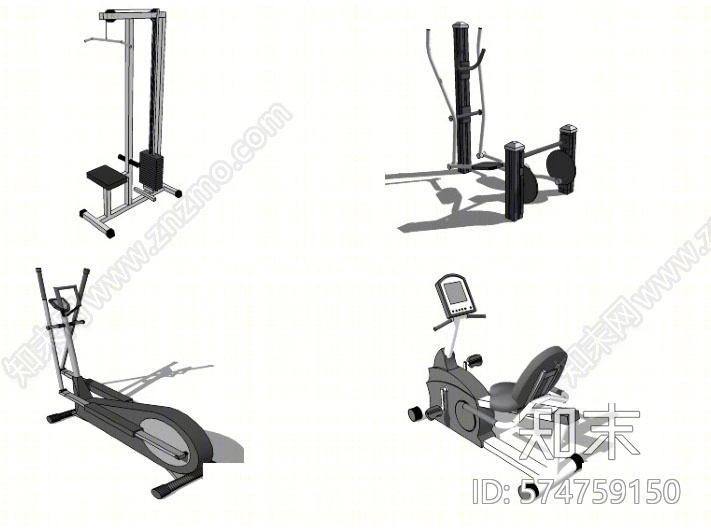 现代风格运动器材组合SU模型下载【ID:574759150】