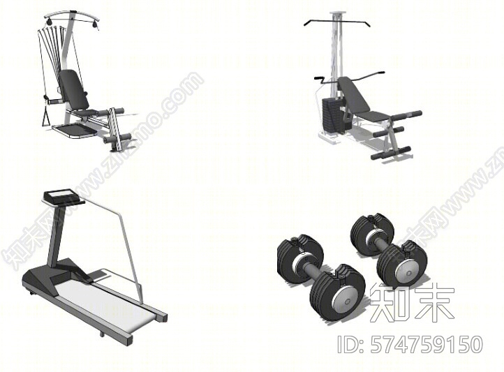 现代风格运动器材组合SU模型下载【ID:574759150】