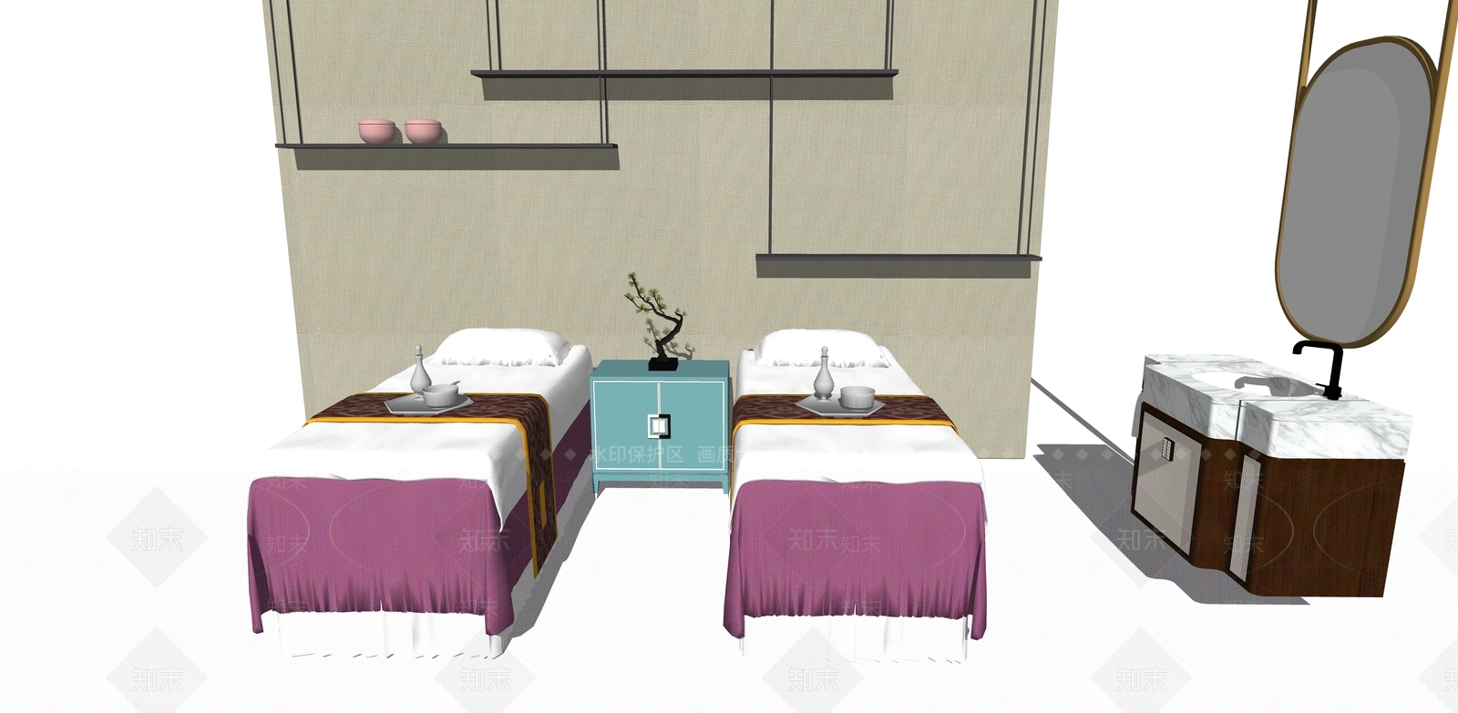 现代风格床具SU模型下载【ID:974784628】