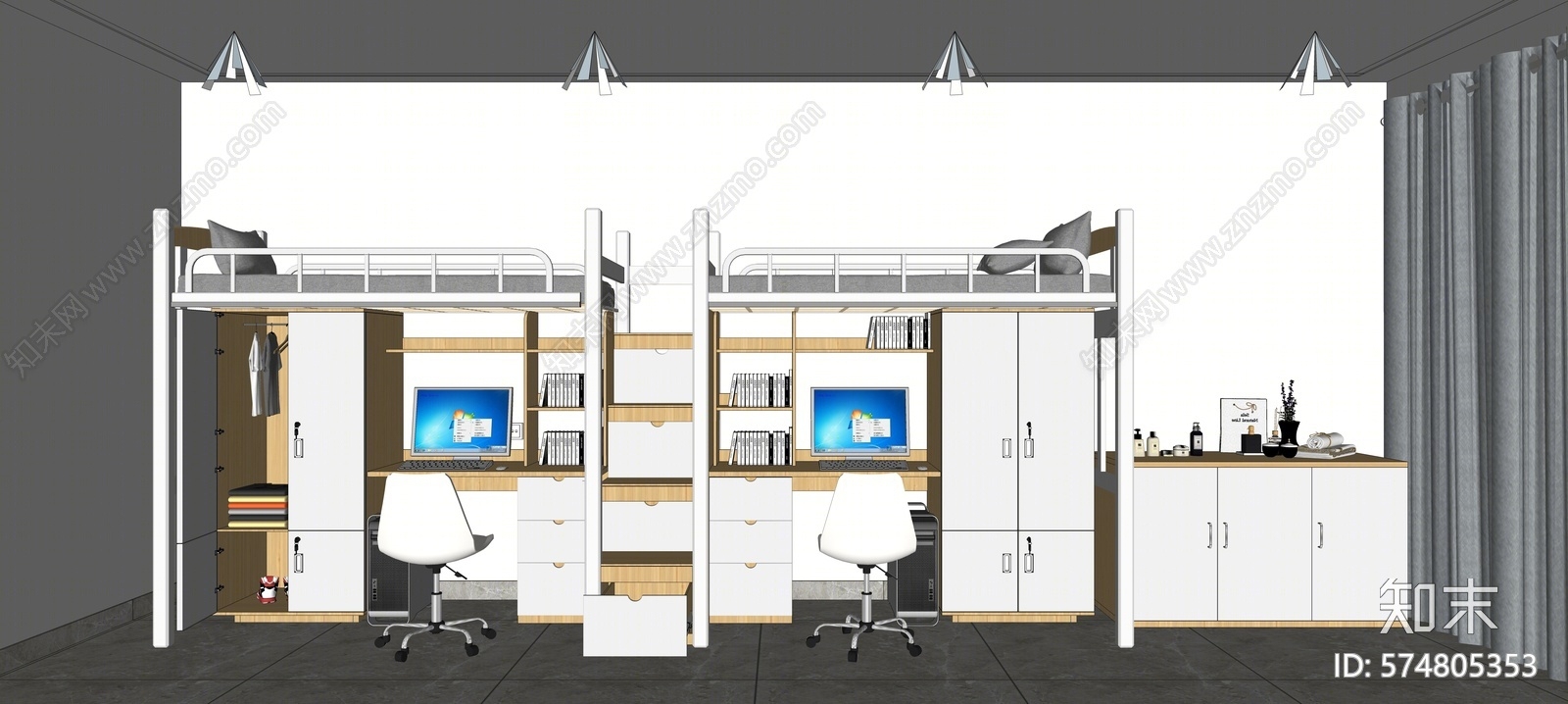 现代风格宿舍SU模型下载【ID:574805353】