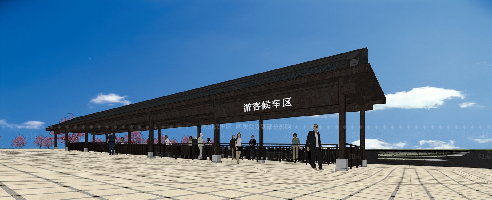 新中式风格公交站台SU模型下载【ID:174809112】