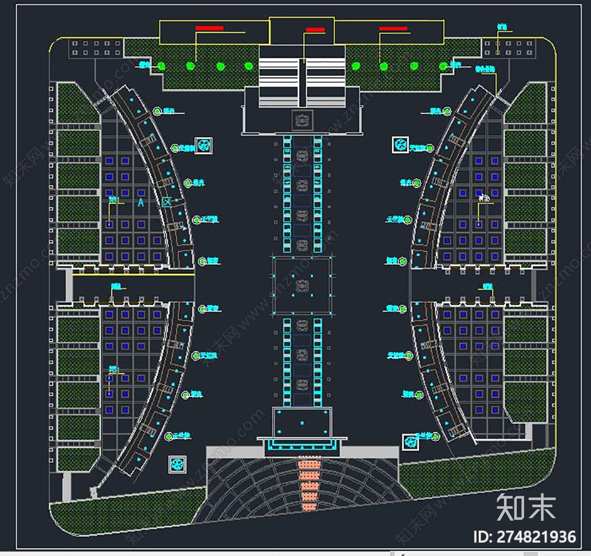 政府广场绿化规划图cad施工图下载【ID:274821936】