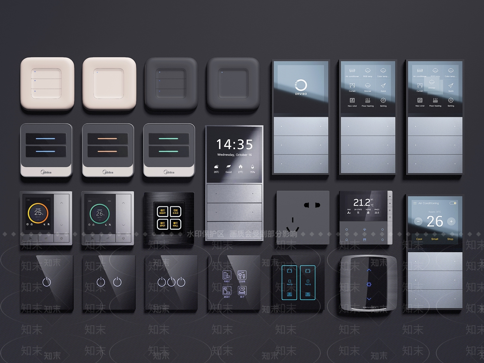 现代智能开关插座面板组合3D模型下载【ID:774844323】
