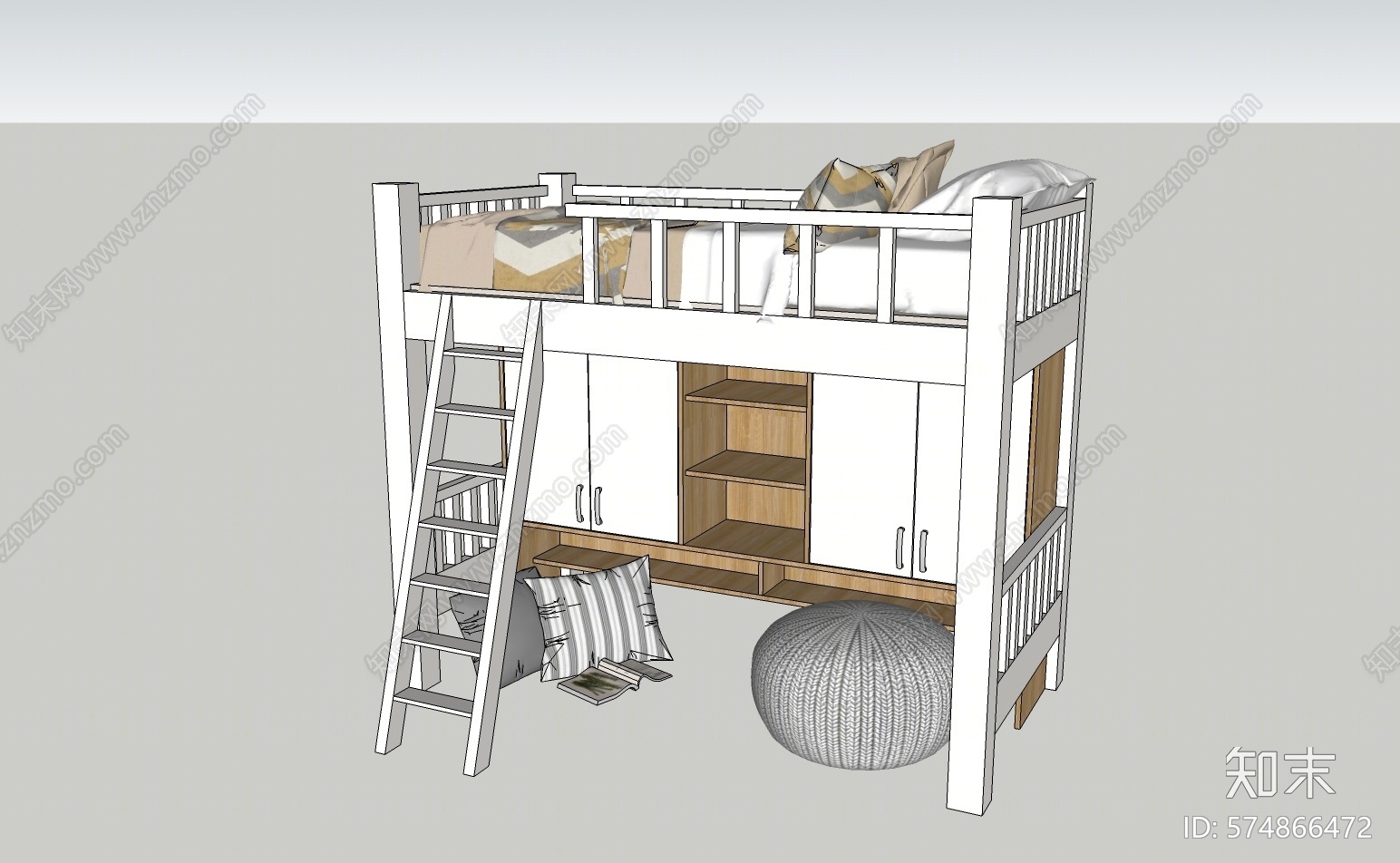 现代风格双层床SU模型下载【ID:574866472】